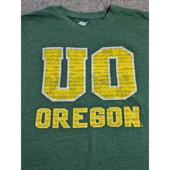​UO Oregon Ducks NCAA College Shirt Men's Large Green Yellow Football 4th and 1 - Picture 2 of 9